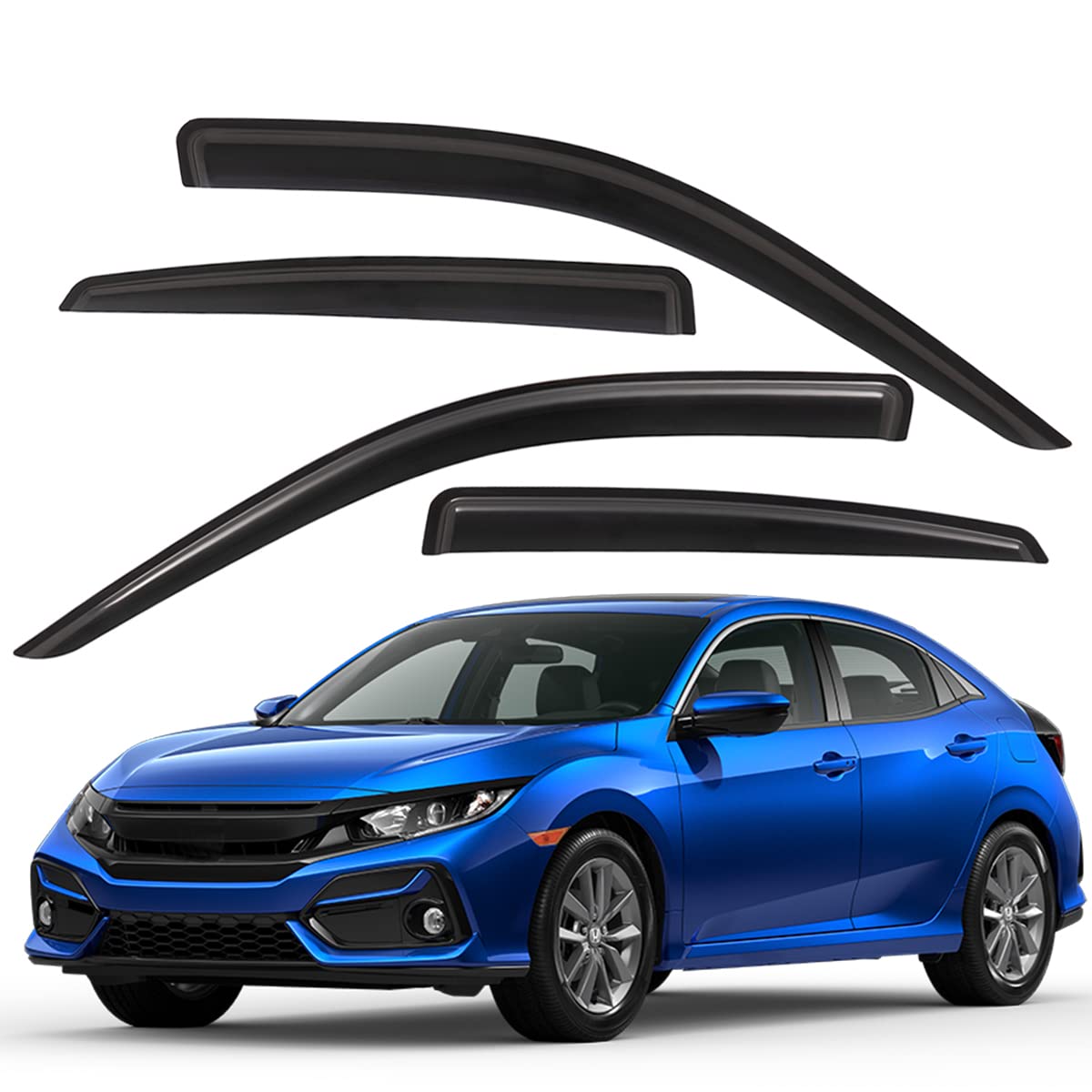 Photo 1 of Lightronic WV94703 Outside-Mount Side Window Deflectors & Visors Vent Rain Guards, Dark Smoke, 4-Pieces Set, Fits 2022-2024 Honda Civic Sedan