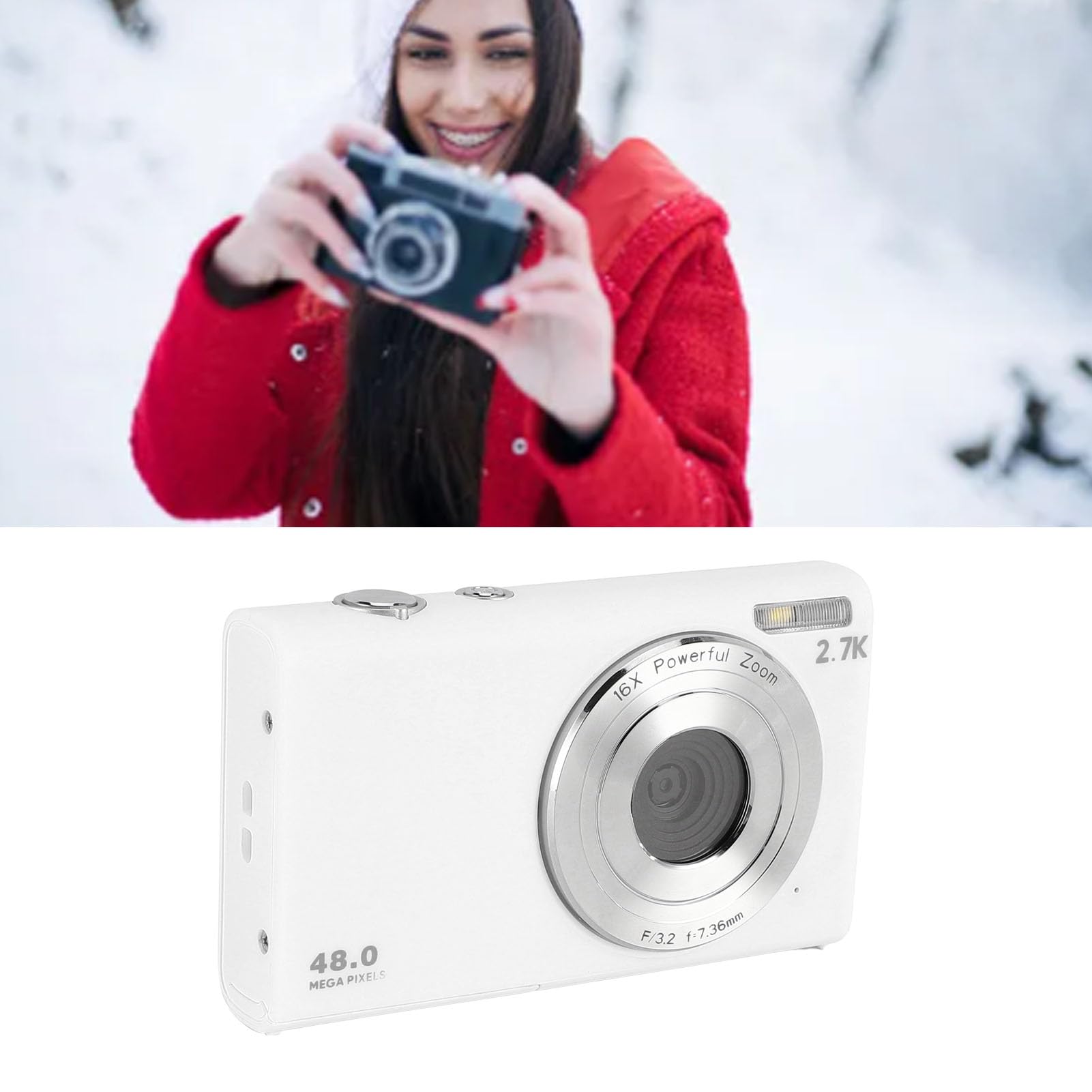 Fotocamera Digitale da 2,7K, Fotocamera per Vlogging da 48MP con Zoom Digitale 16x, Fotocamera Compatta da Viaggio Anti-Vibrazione con Messa a Fuoco Automatica con Schermo IPS da