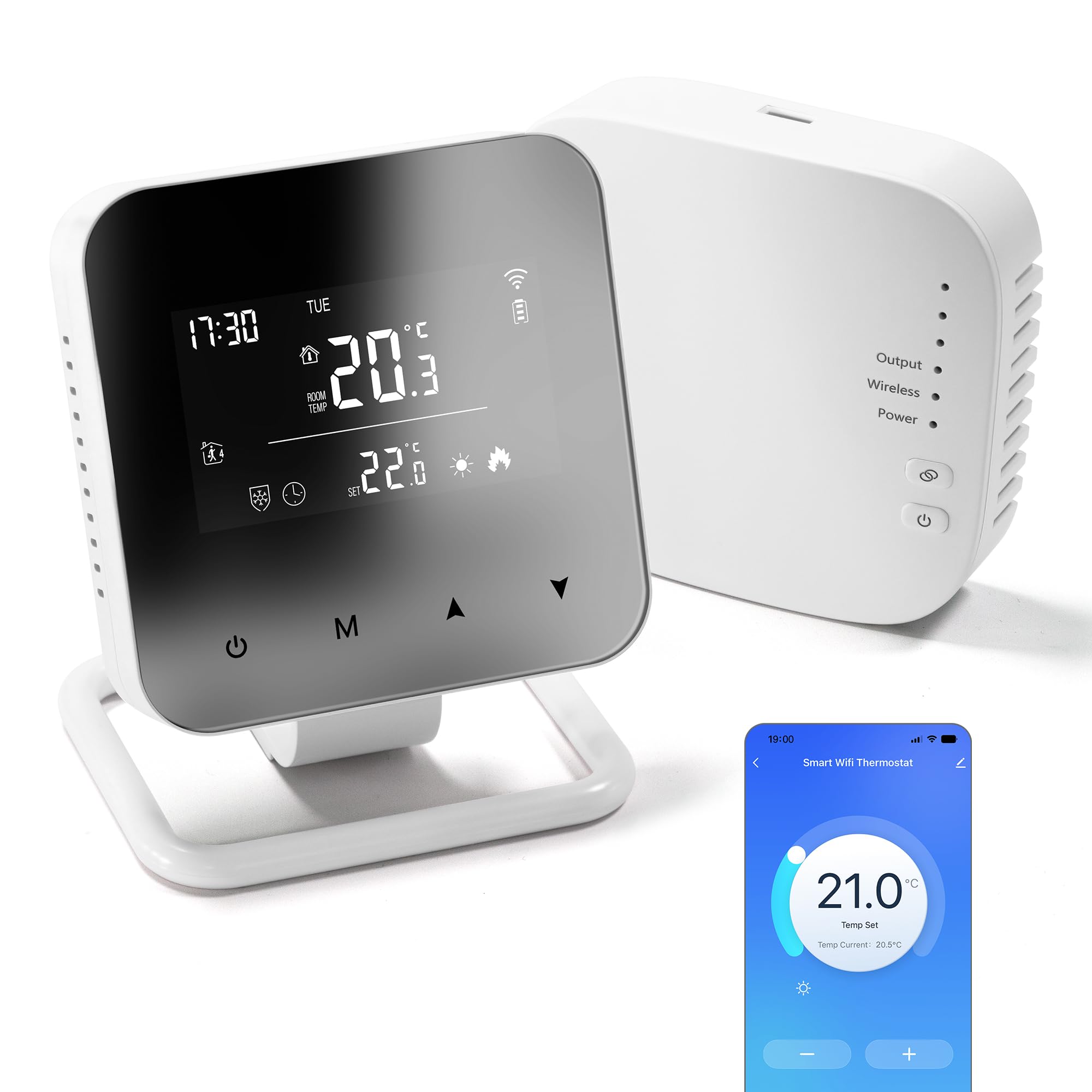 Termostato Wi-Fi para caldera de 2,4 GHz, termostato a pilas (no incluidas) programable diariamente, control por voz compatible con Google Assistant y Alexa, control a través de Tuya/Smart Life, 230 V