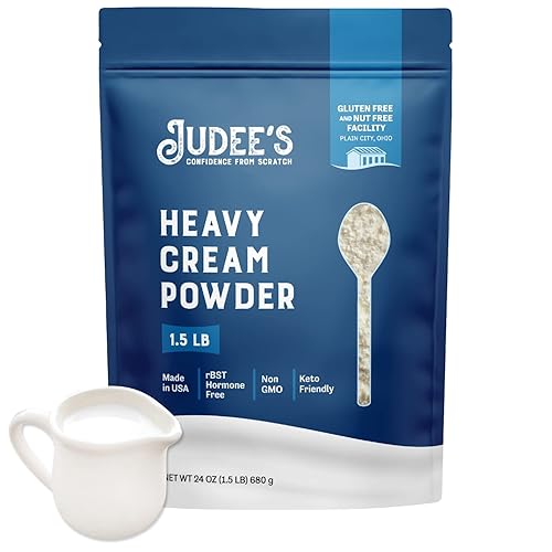 Judee's Gluten Free Crema pesada en polvo de 1.5 libras, sin OMG ni conservantes, fabricada en los Estados Unidos, apta para dieta cetogénica sin