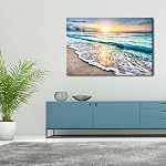 Wieco Art Sea Waves Large Canvas Prints Wall Art Ocean Beach Pictures Paintings Ready to Hang for Living Room Bedroom Home Decorations Modern Stretched and Framed Seascape Giclee Artwork