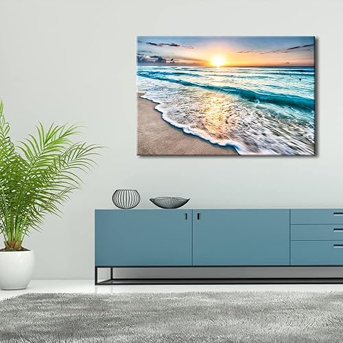 Miniatura 2 de Wieco Art Lienzo grande con diseño de olas de mar, arte de pared, cuadros de playa y océano, listas para colgar, para sala de estar, dormitorio,