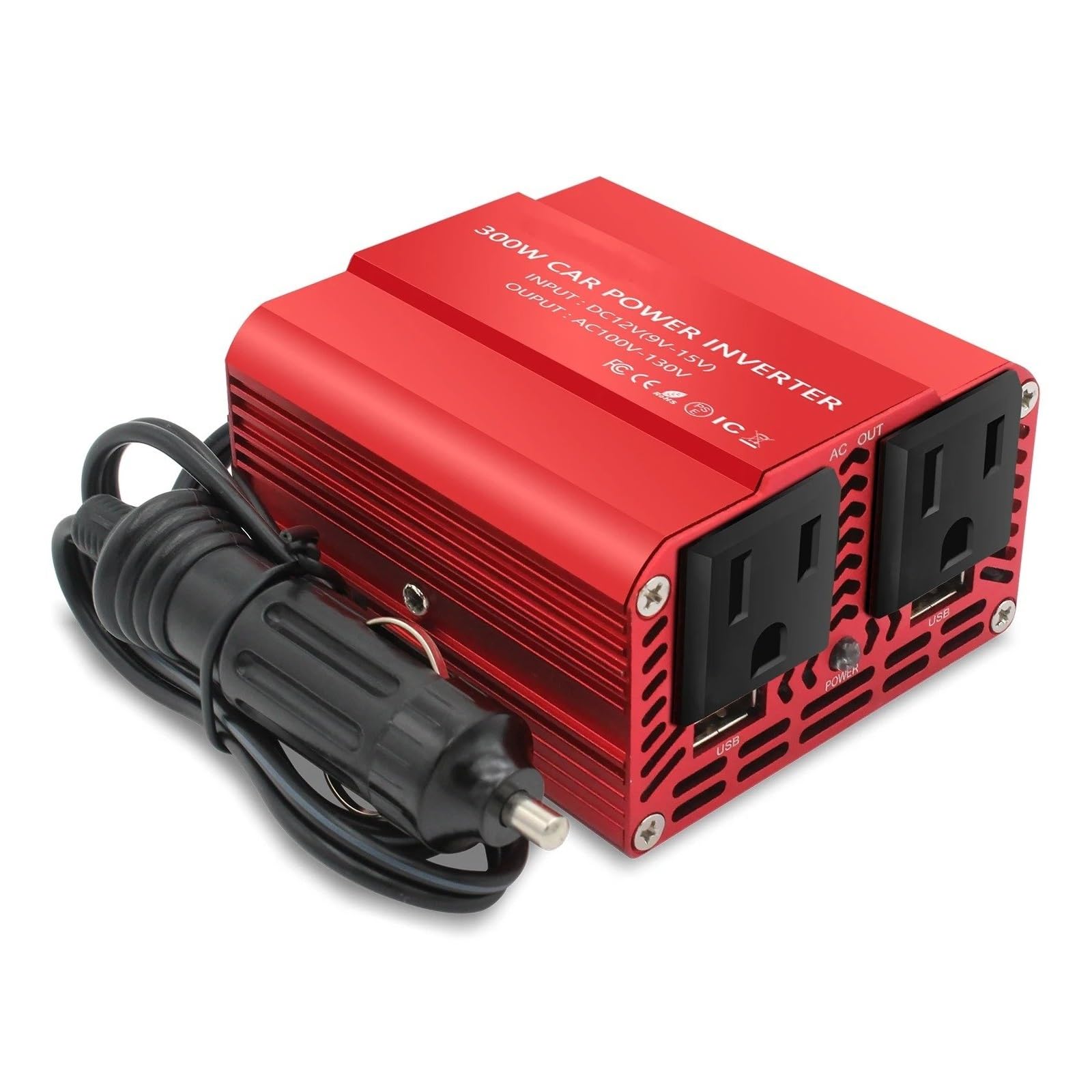 Onduleur Voiture 300W 500W 1500W 2000W 2600W 4000W 60Hz Convertisseur Puissance CC vers CA pour Chargement Téléphone/Ordinateur Portable CC 12V AC 110V Onduleur Puissance(300W Red)