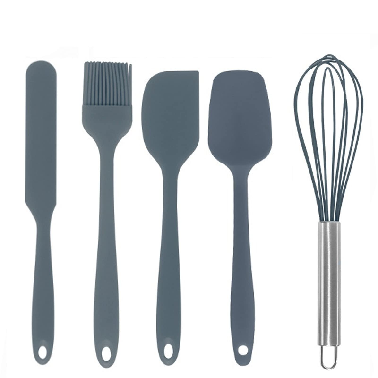 Ustensiles de cuisine noirs en silicone et acier inoxydable Set de 5 pièces gris