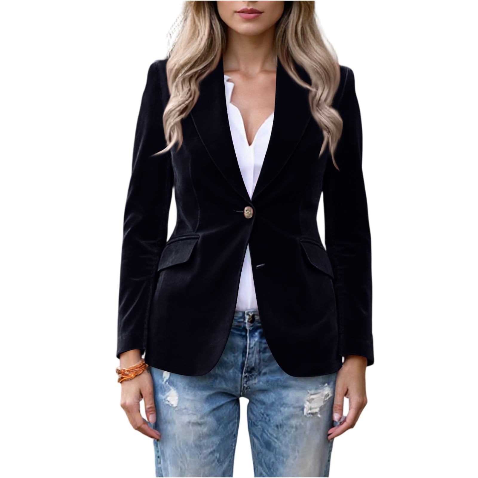 Velvet Blazer Women Dressy One Button Business Casual Work Blazers Jackets Fashion Velour Suit Outwear with Pockets