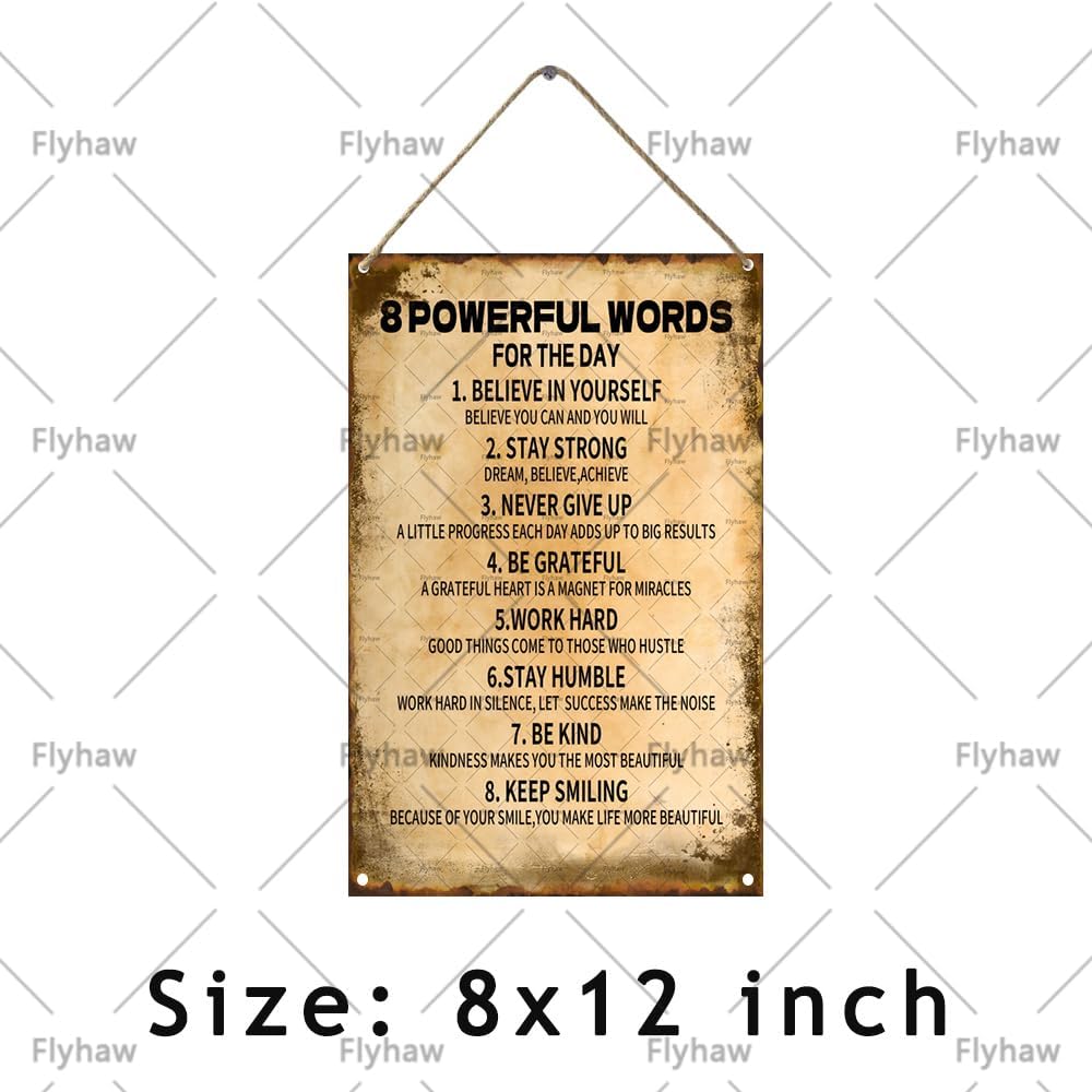 8 Powerful Words For The Day Wall Decor Wooden Block Sign Inspirational Signs Quotes Wooden Hanging Sign Rustic Wall Art Home Office Living Room Decor 8 x 12 Inches image 2