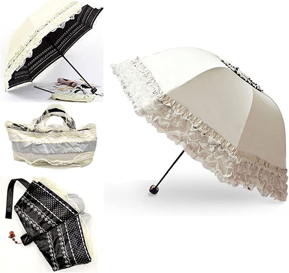 WANLIAN Parasol en Dentelle Pliable Parapluie de Voyage Résistant aux UV pour Femmes et Filles, Blanc