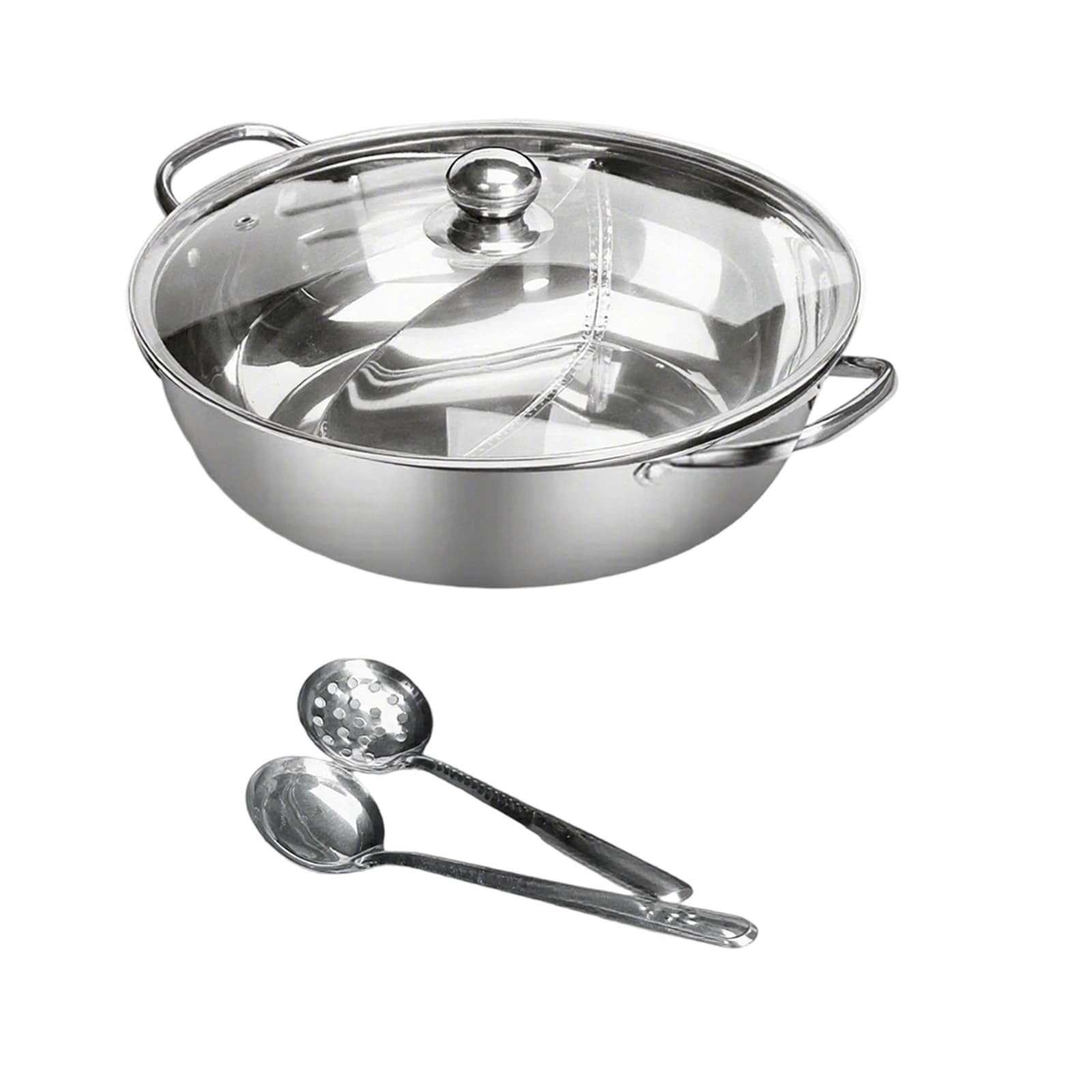 Buxuaaaa 32Cm Durability Compartment Stainless Steel Hot Pots With Lid For Double Flavor Cooking And Even Heat Distribution Double Soup Base Hot Pots Stainless Steel