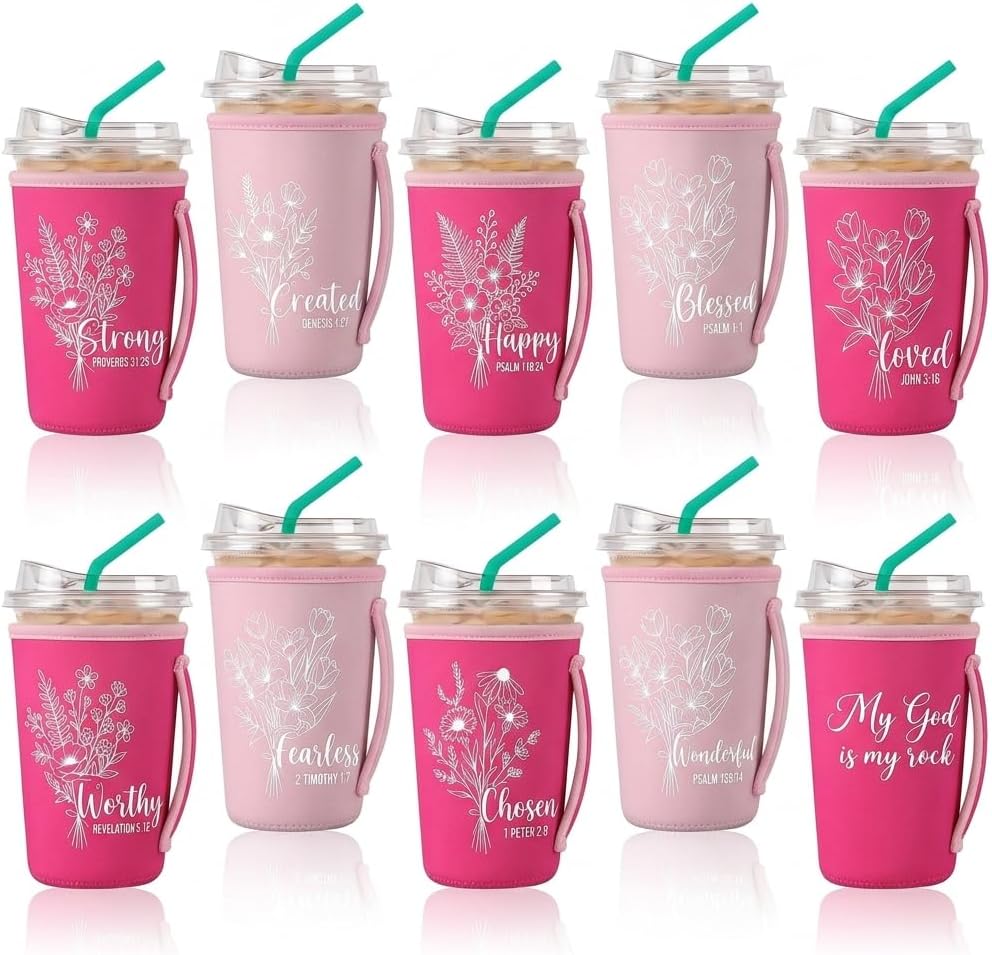 Artsocket 10 Pack Reusable Iced Coffee Sleeve with Handle, Flower