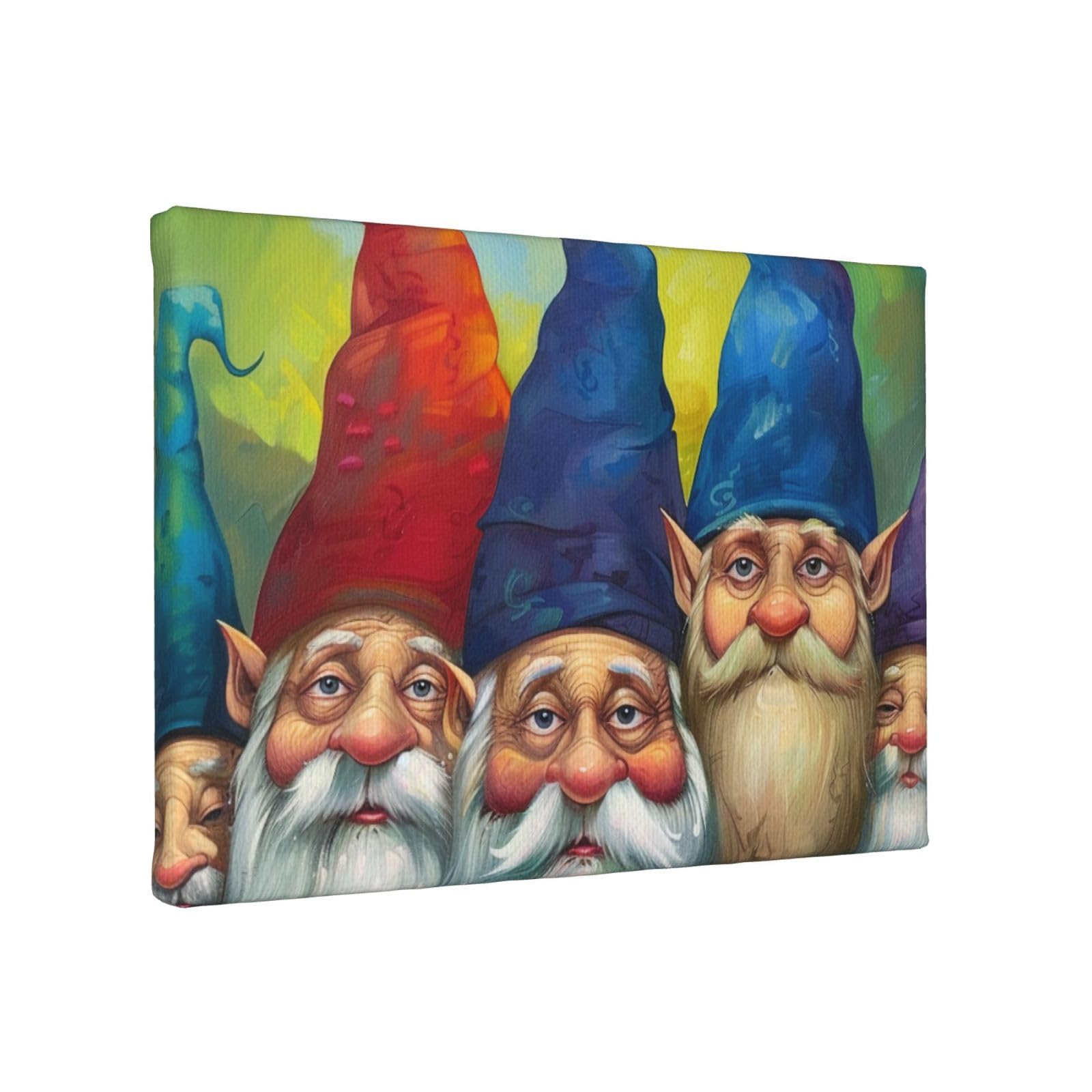 YKLJG Colorful Gnomes Printed Wall Art Canvas Painting 30x20 CM Wooden Framed Picture Painting Artwork Prints for Bedroom Kitchen Home Office Decor