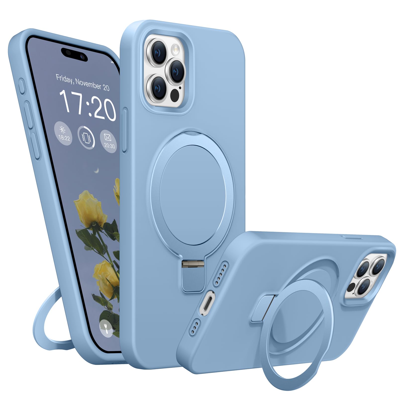 BENTIACC Magnet Silikon Hülle für iPhone 15 Pro Max mit Ständer, Azurblau | Militär-Stoßschutz Handyhülle, Weiches Kratzfestes Mikrofaserfutter, Ideal für Freisprech-Videoanrufe