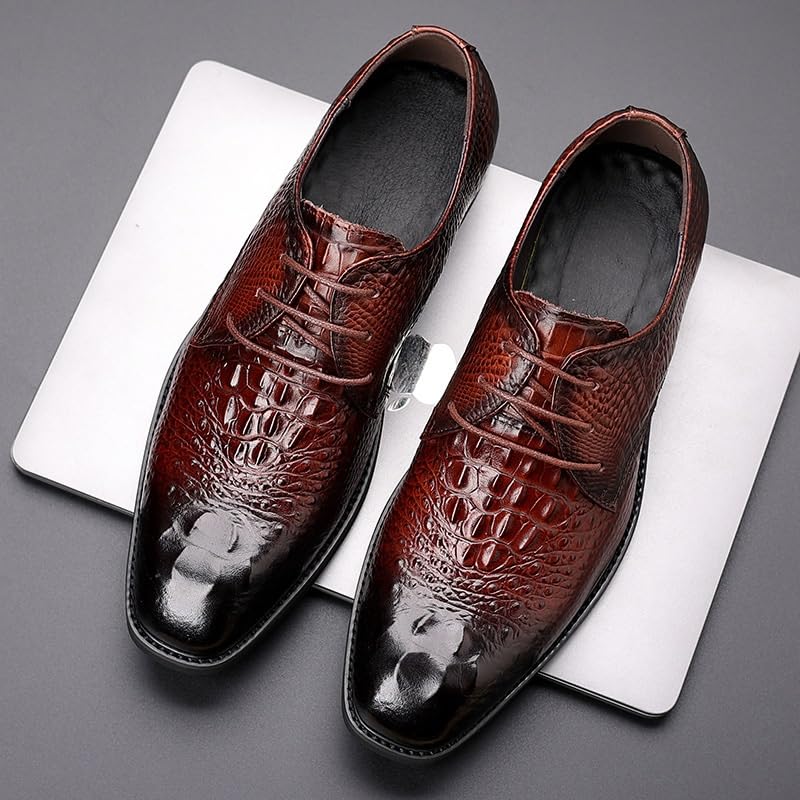 Men's Alligator Crocodile Print Oxfords Fashion Lace Up Dress Shoes Genuine Leather Business Brogue Handmade Formal Shoe for Men2