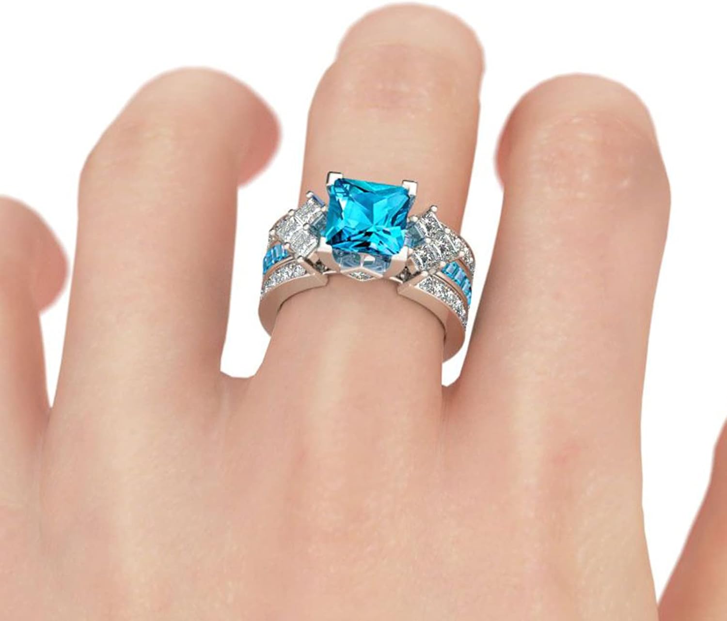 Jeulia 4.1 Carat Bridal Ring Sets for Women Princess Cut Engagement Rings Sterling Silver Wedding Band Interchangeable Rings Promise Anniversary with Jewelry Box