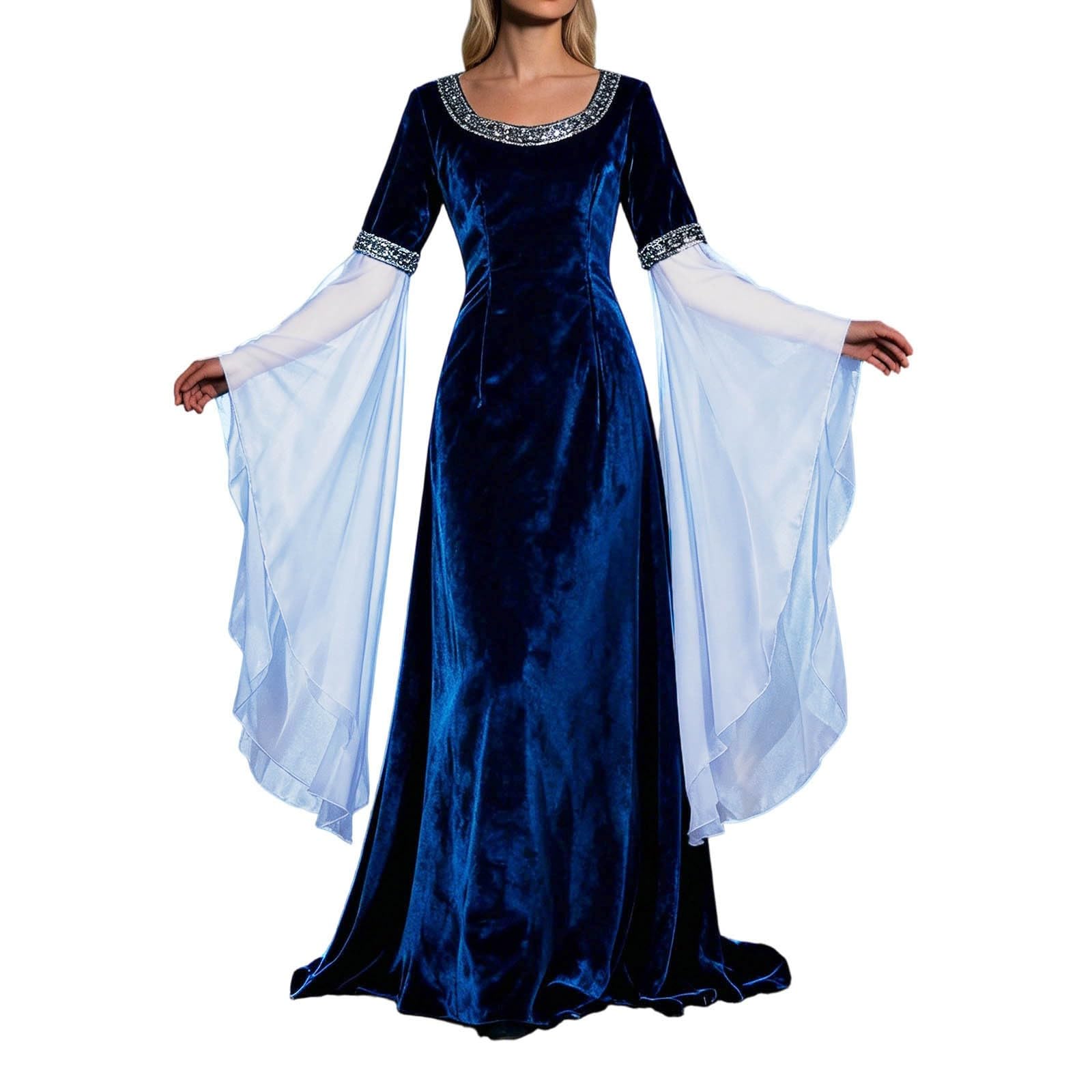 Generisch Vestido medieval de terciopelo para mujer, vestido de noche de terciopelo, vestido histórico, retro, vestido largo elegante renacentista, con mangas de gasa y cordones, vestido de fiesta