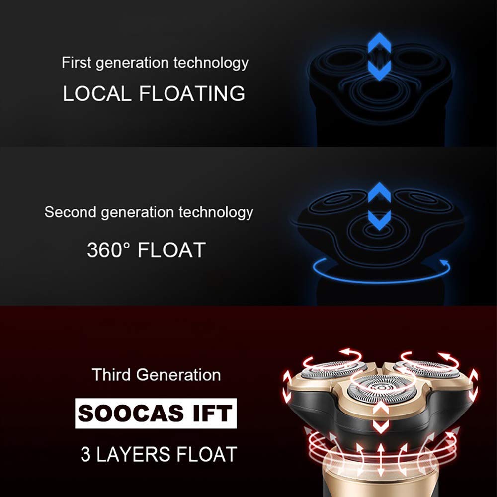 SOOCAS Rasoio elettrico da uomo, rasoio elettrico da uomo, bagnato e asciutto, IPX7 impermeabile rotativo per il viso, rasoio portatile senza fili, ricaricabile tramite USB, per marito papà, nero