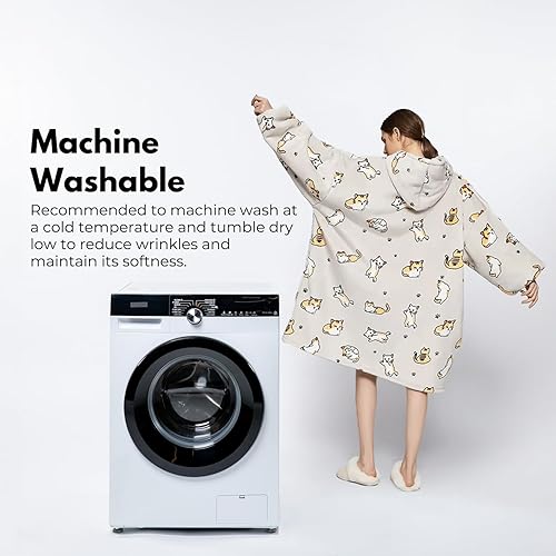 Miniatura 6 de Gominimo Sudadera con capucha de forro polar Sherpa de gran tamaño con bolsillo frontal grande, acogedora, cálida, cómoda, mullida, Gato