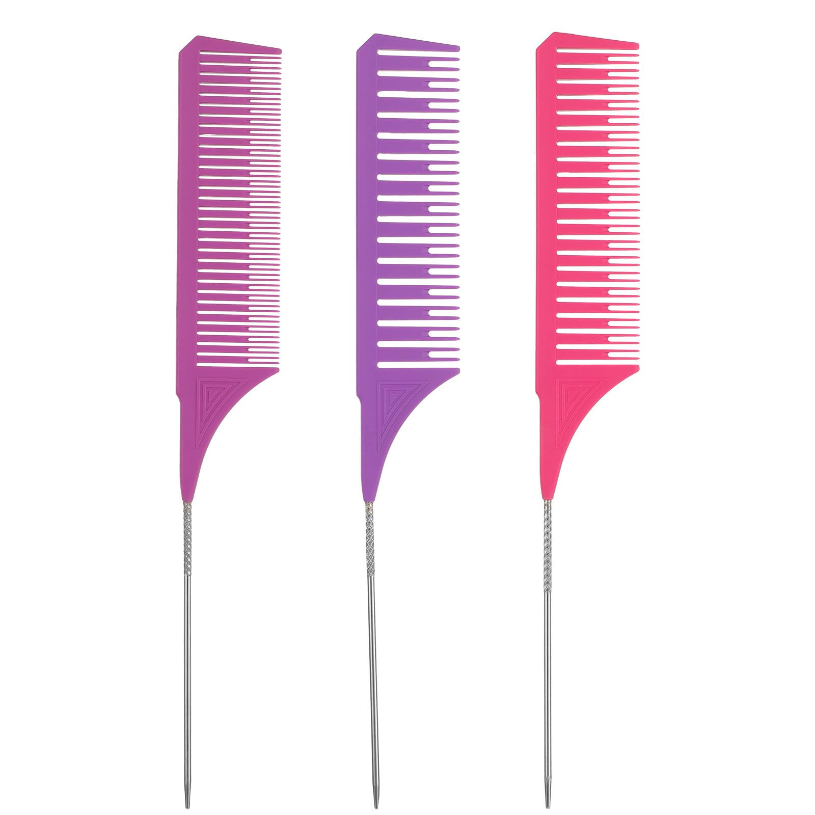 3pcs Highlight Comb with Long Stainless Steel Rat Tail 3 Sizes Stainless Steel Weaving Combs Professional Dyeing Hair Comb Set for Hair Stylist Weaving Styling