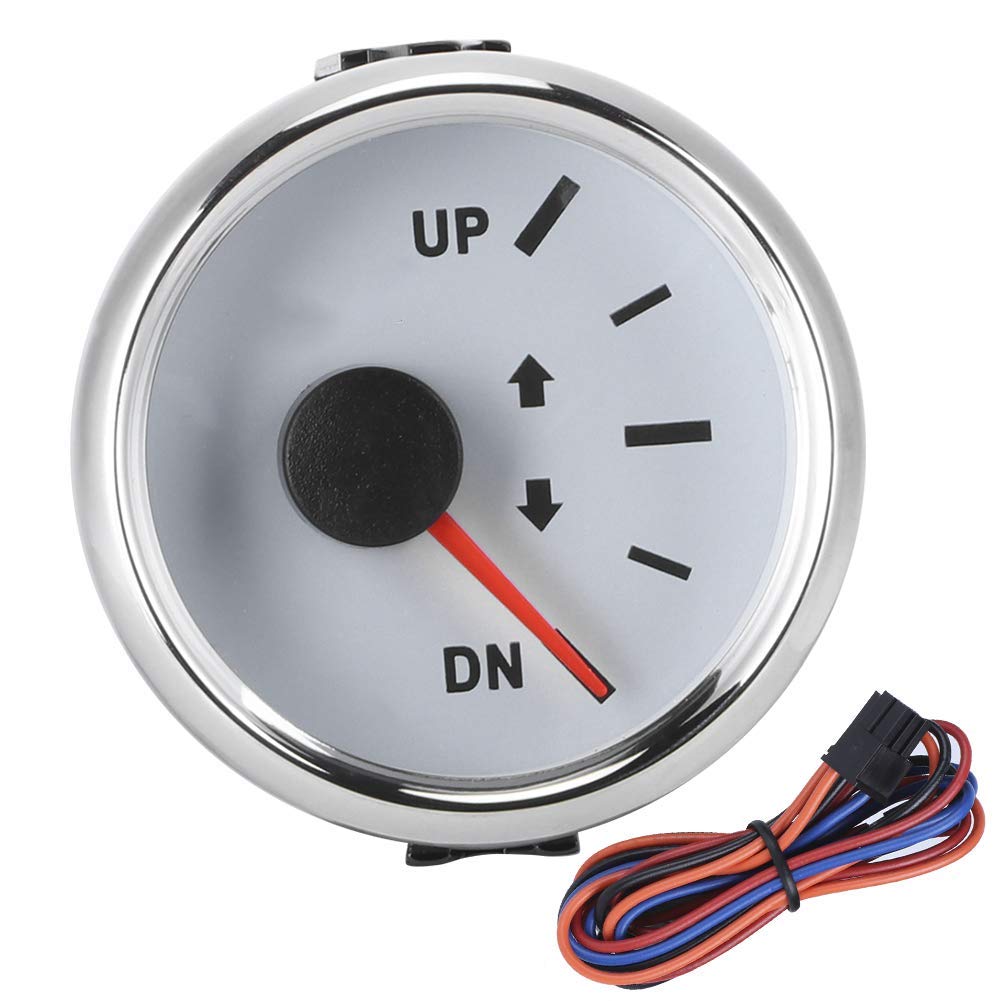 Indicatore di Assetto Barca 52 Mm/2 Pollici Indicatore Inclinazione UP-DN 0-190 Ohm Retroilluminazione Rossa (Cornice d'argento su bianco)