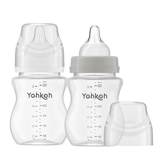 YOHKOH Natural Flow - Biberón de PP con boquilla de respuesta natural, biberones anticólicos de cuello ancho, fácil de limpiar (6.4 onzas (paquete