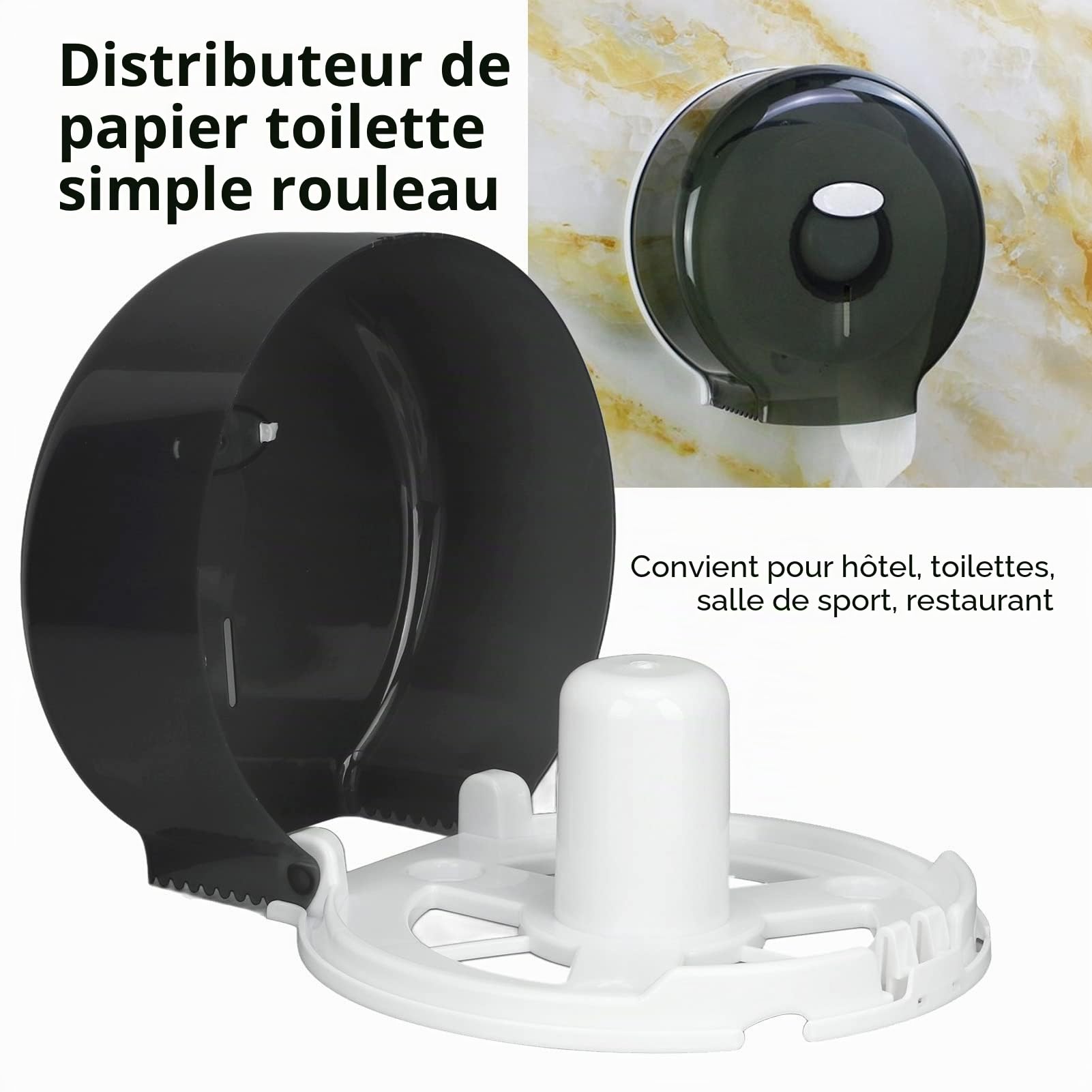 Distributeur de papier toilette en rouleau unique, matériau ABS, transparent avec fenêtre creuse, pour hôtel, salle de sport, salle de bain