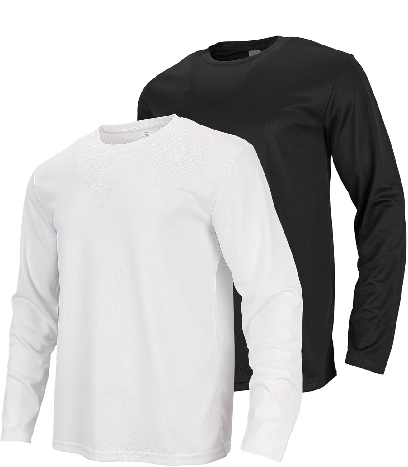 2 Pack Mens Long Sleeve Breathable Tee Shirts Quick Dry Athletic Moisture Wicking Polyester Running Classic Workout T-Shirts