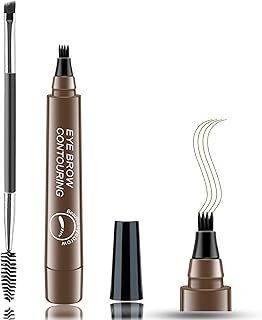 Microblading Eyebrow Pen with Double Ended Brow Brush, Waterproof Eyebrow Pencil Long-lasting Smudgeproof Brow Pen Makeup Cosmetic Tool Naturally Defined Eyebrow Pen (2#Dark Brown+Brush)