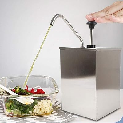 Condiment Pump Station Commercial Pump Condiment Dispensers Sauce Pump Dispenser Condiment Server Organizer Stainless Steel for Salad Jam Seasoning Sauce Squeeze 4L (1-bucketï¼ˆupdated versionï¼‰)