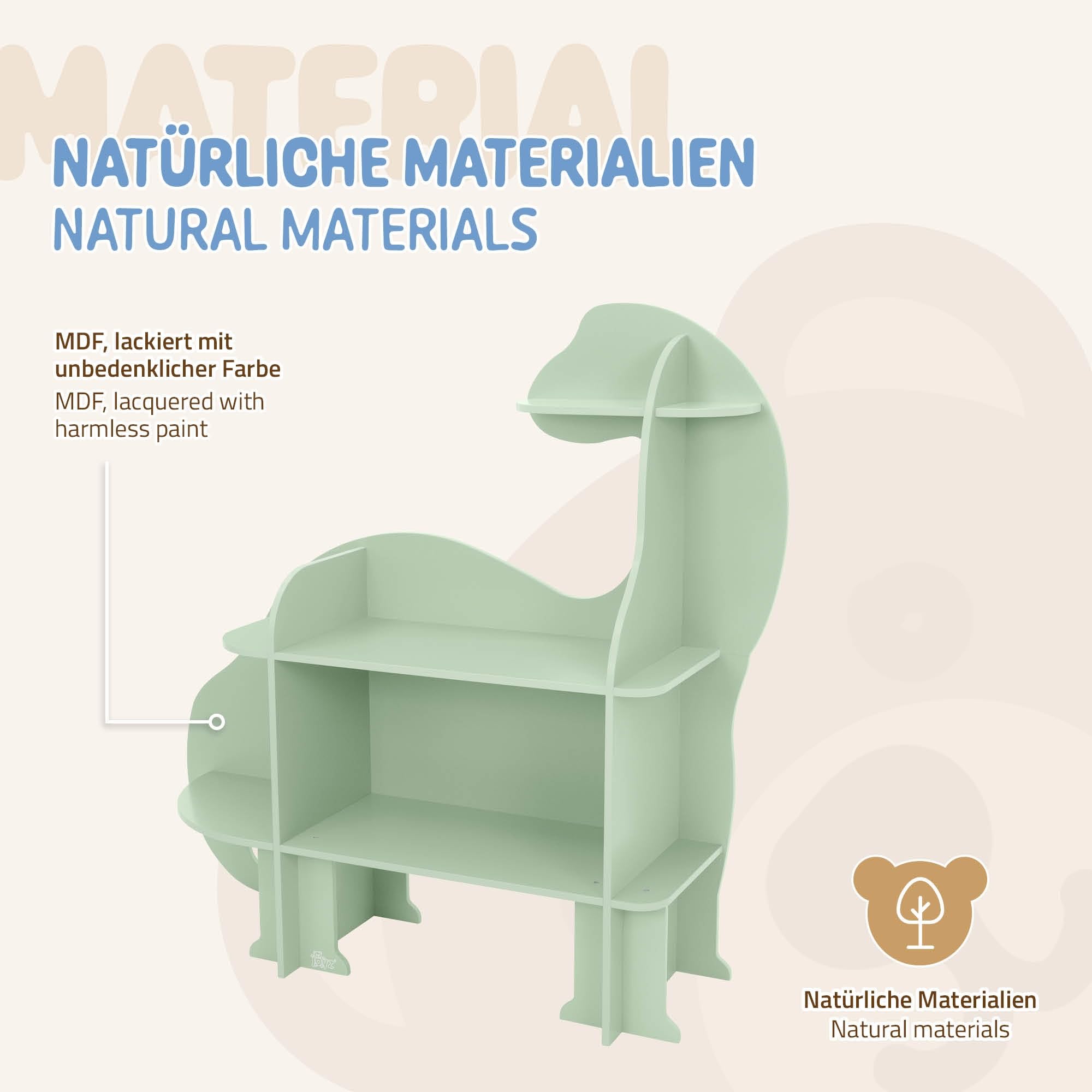 Joyz Étagère pour Enfants 3 Niveaux, Dinosaure, Étagère à Jouets en Bois avec Compartiments Ouverts, 110x31x110 cm, Étagère Murale à Livres, Meuble de Rangement pour Chambre d'enfant