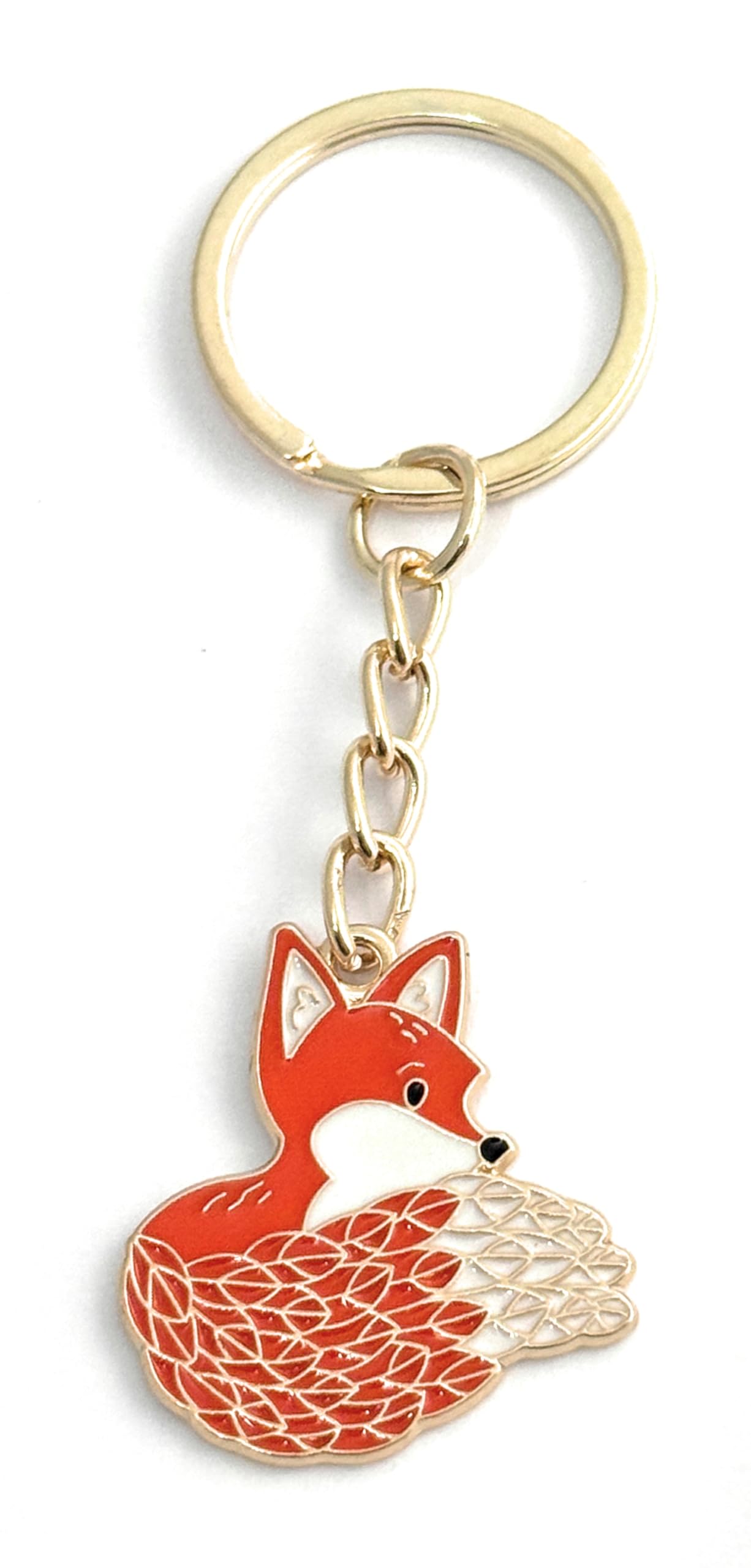 Fox Keyring with Enamel Charm and Gold Tone Keychain