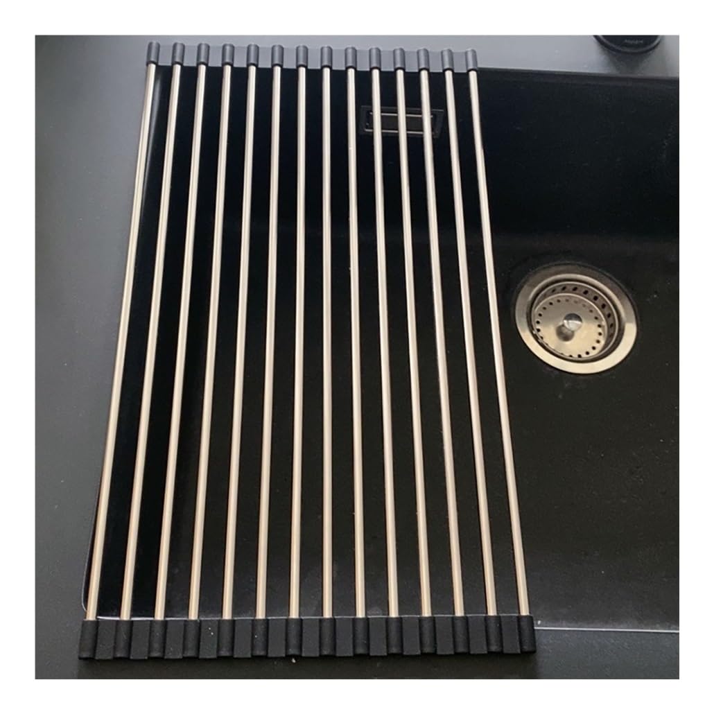 Scolapiatti Arrotolabile Antiscivolo in Acciaio Inox, Tappetino scolapiatti Pieghevole Rivestito in Silicone da posizionare sopra Il lavello della Cucina.