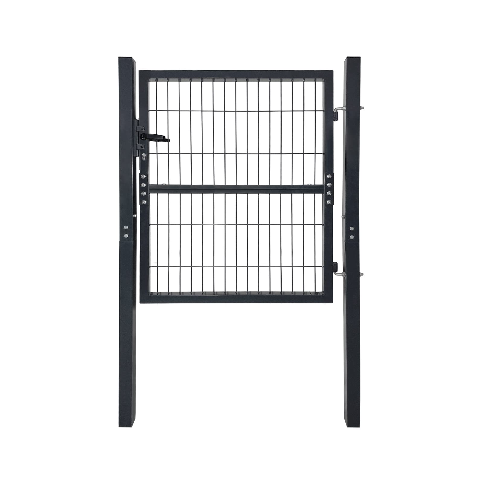 UISEBRT Cancello da Giardino in Acciaio Zincato antracite, Cancelletto da Giardino con palo e serratura, Cancello per Recinzione, porta di recinzione (100 x 100 cm)