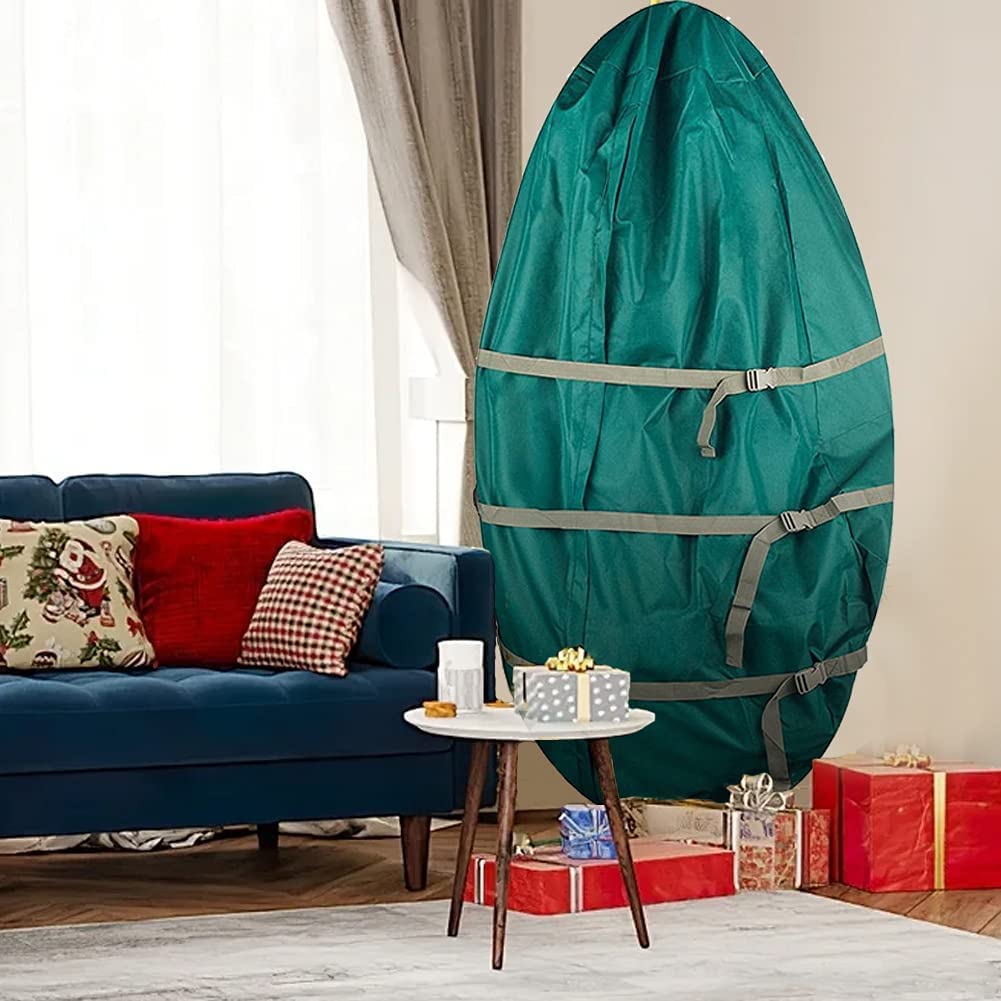Sac de rangement vertical pour sapin de Noël en tissu Oxford 420D imperméable avec fermeture éclair et trois sangles pour arbre artificiel de 1,5 à 2,7 m (L)