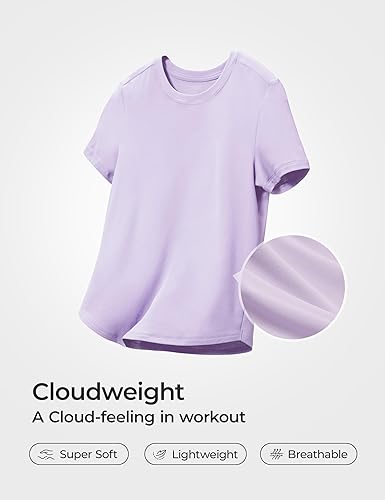Miniatura 3 de CRZ YOGA Cloudweight - Camisetas atléticas de manga corta para niñas, camisetas deportivas activas, informales, cuello redondo, abertura lateral,