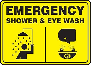 Accuform MFSD925VP Plastic Safety Sign, "Emergency Shower & Eye WASH" with Graphics, 10" Length x 14" Width x 0.055" Thickness, Black on Yellow