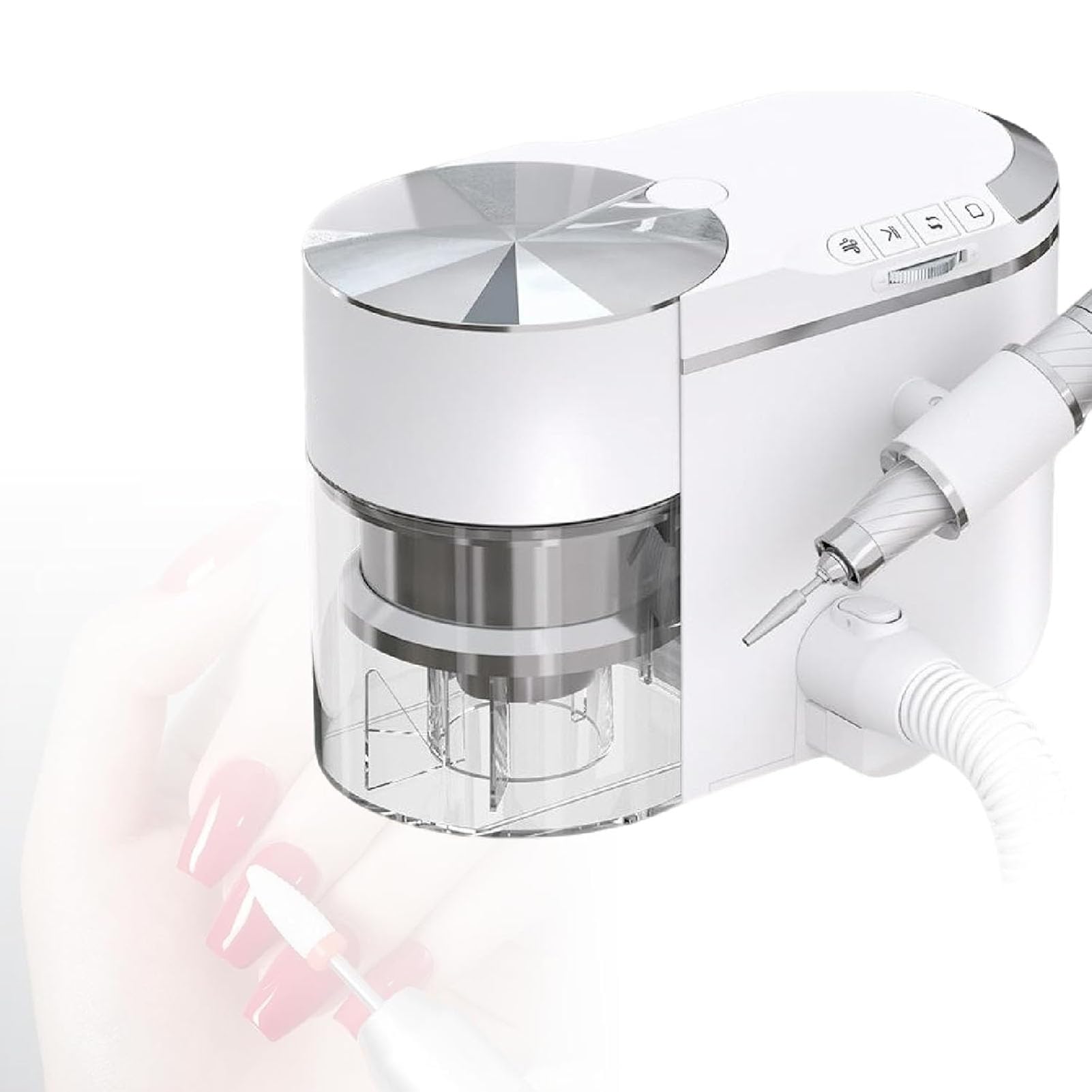 Aspirador Profesional Taladro Uñas, Kit Portátil 2 En 1 Taladro Uñas Eléctrico con Manguera Extensible Y Velocidad Ajustable, Motor Sin Escobillas (≤68 Db), Fácil Manejo En Hogar