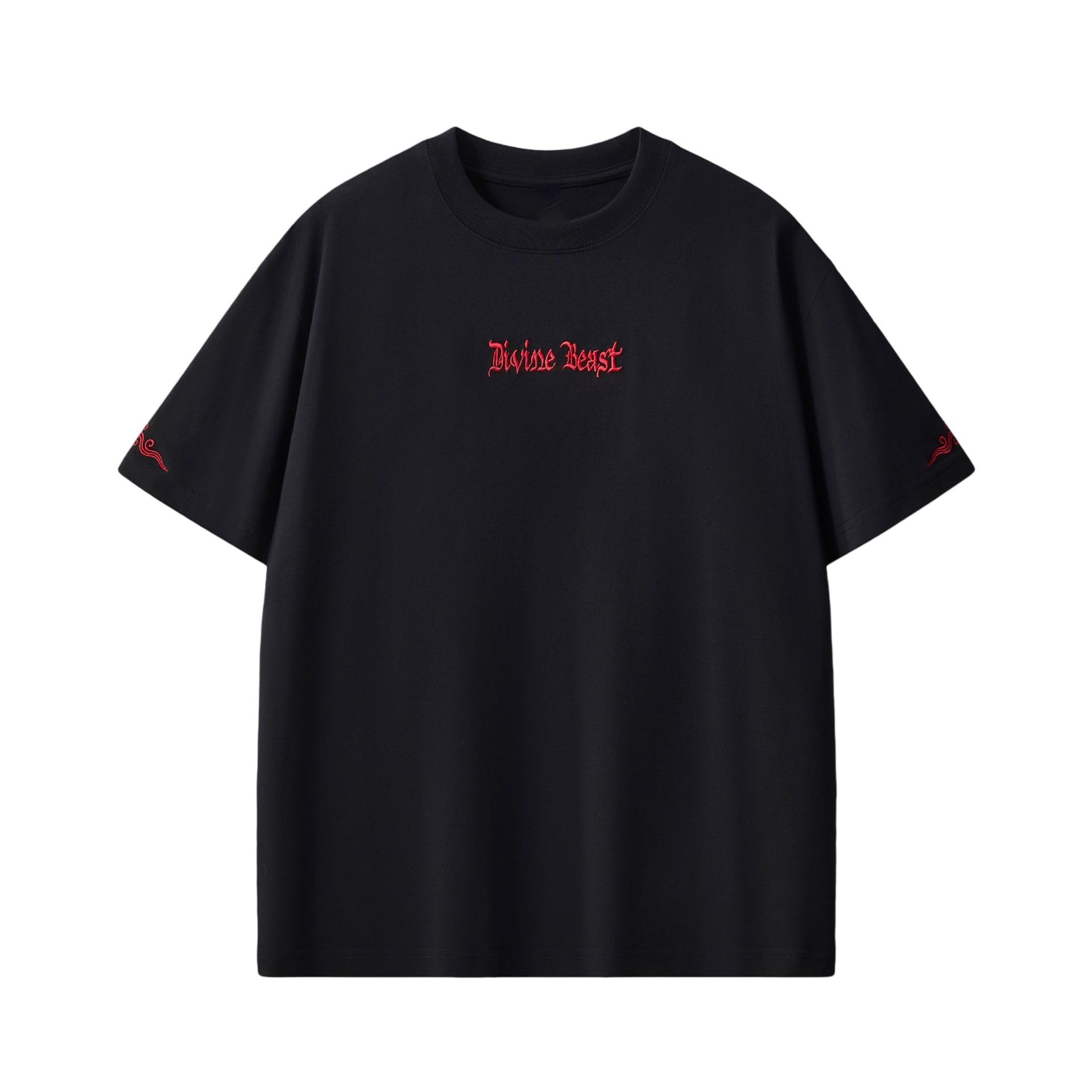 Męski bawełniany t-shirt z okrągłym dekoltem, haft smoka, przecięte ramiona, top z krótkim rękawem