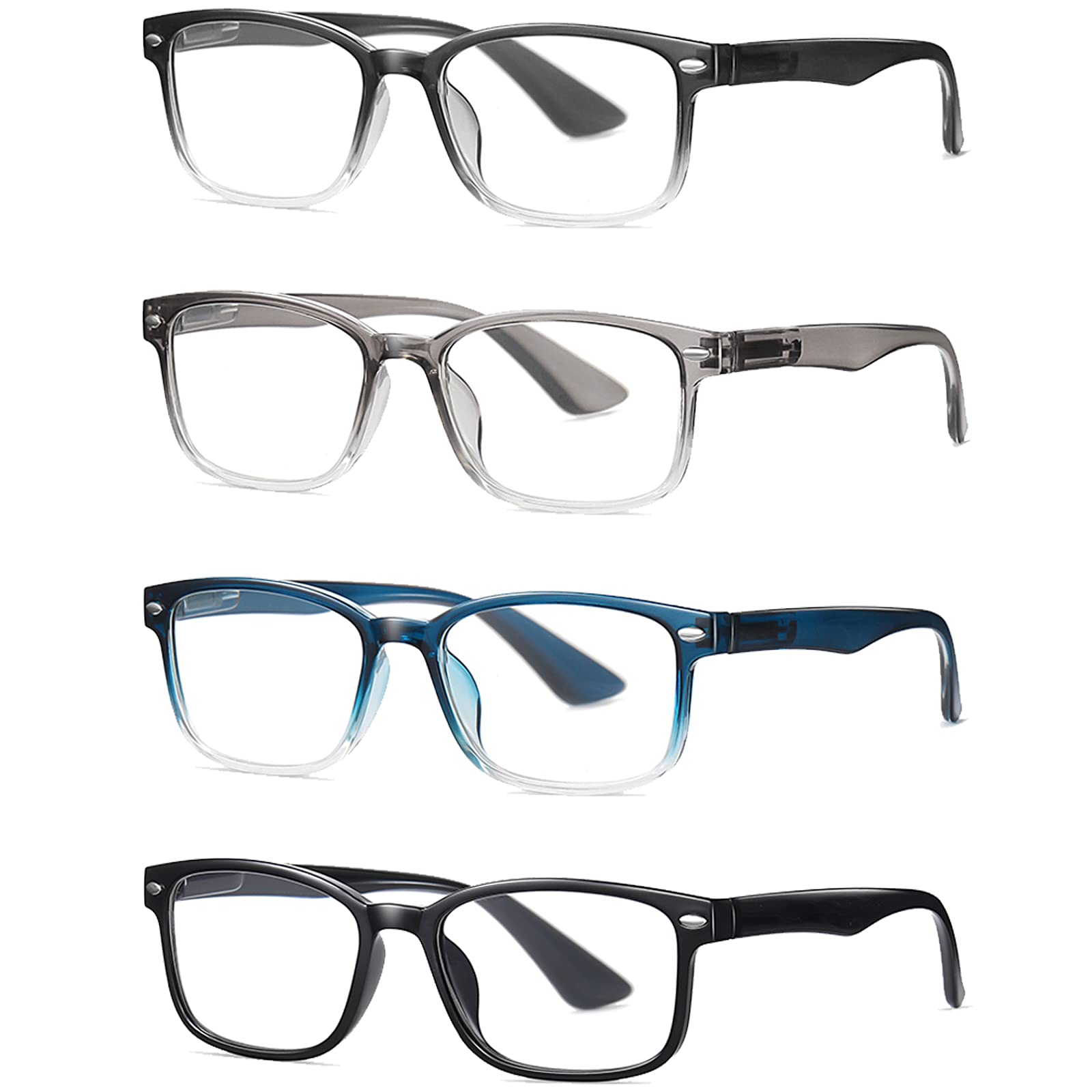 Retro Okulary do czytania Pełna Rama Eyeglass Elegancka Rama kwadratowa Nieprzekle Anty-Blu-ray Clear Obiektywne Okulary Do Oglądania TV Reading Gazeta,4 pack mixed color,+2.50