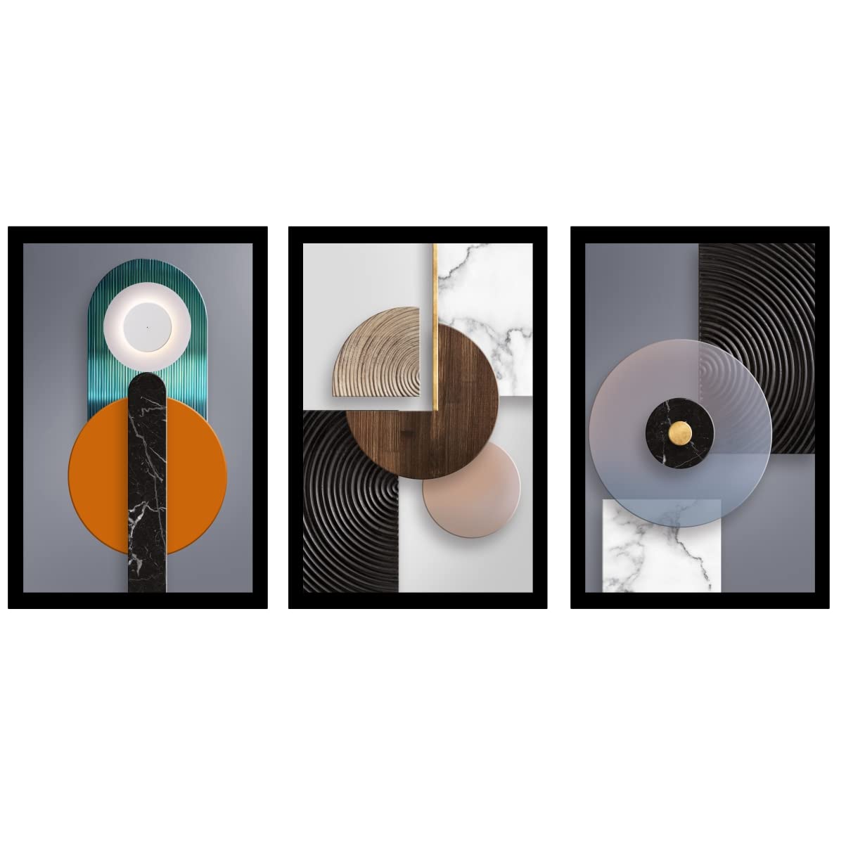 BANGERZ Decorative Framed Wall Paintings For Home Decoration Living Room Bedroom Wall Posters Frames For Office Room Wall Decor Gifts Big Size Artwork (Set Of 3) (Modern, Art 7)