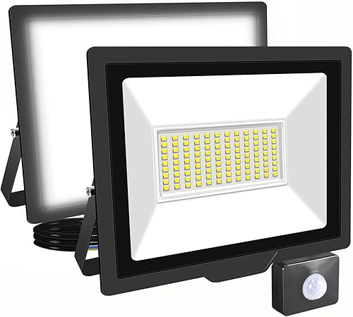SKYWORLD Luz LED con sensor de movimiento de 200 W, luz de inundación de seguridad para exteriores, lámpara de inducción PIR de 20000 lúmenes, ultra