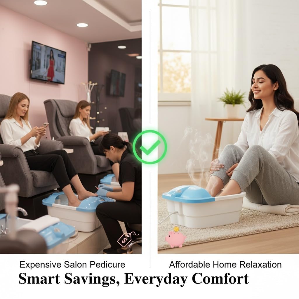 JSB HF36 Foot Spa Massager Machine Pedicure Tub for Home with Water Heating Temperature Control Shower Bath for Feet Care, Pain Relief and Relaxation (Corded Electric) (White-Blue) 2