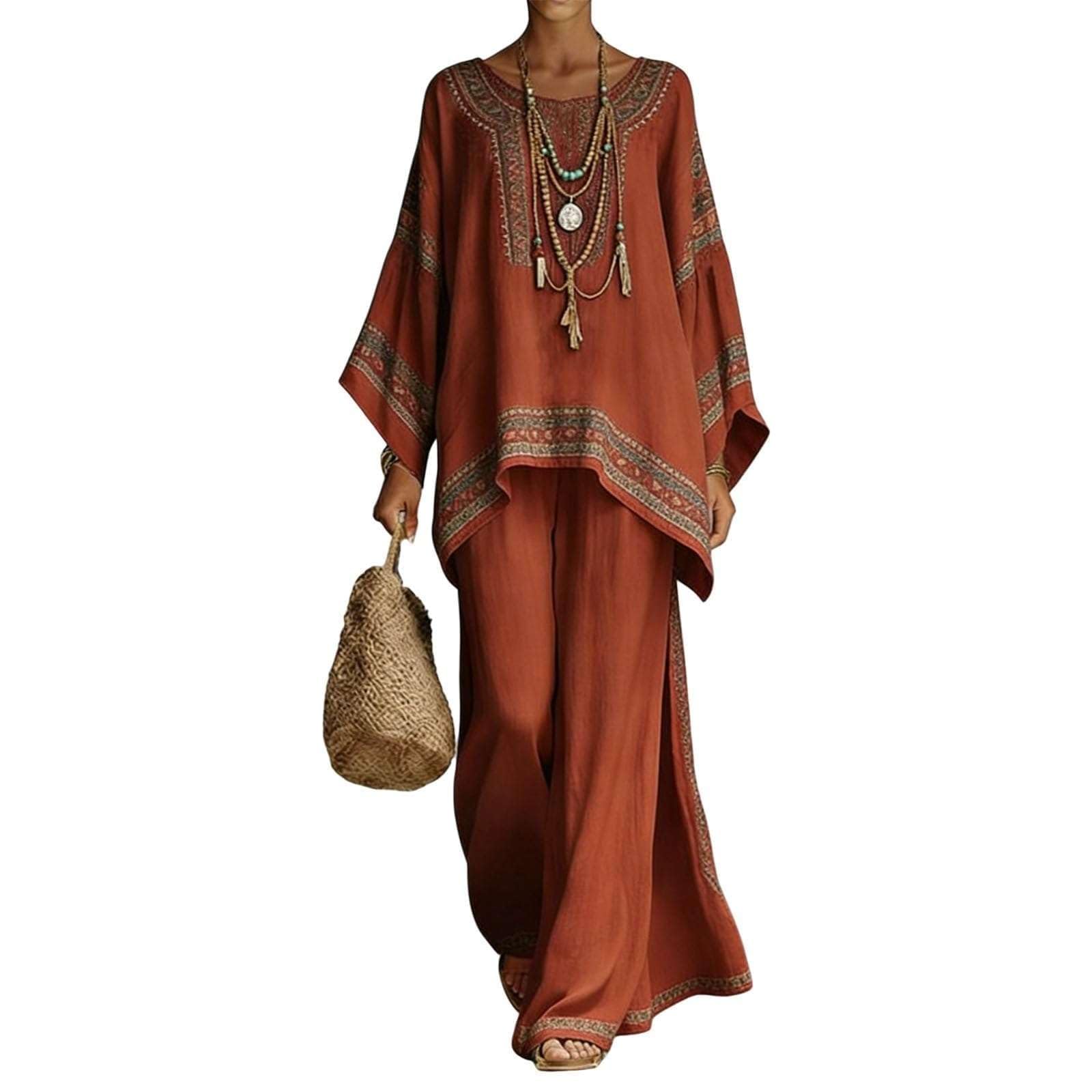 Conjunto Lino Dos Piezas Mujer Verano Vestir Elegante Chandal Mangas Largas Boho Camiseta y Pantalons 2 Piezas Top Talla Grande Ropa Deportiva Cintura Alta Casa Vacaciones Playa Moda 2026