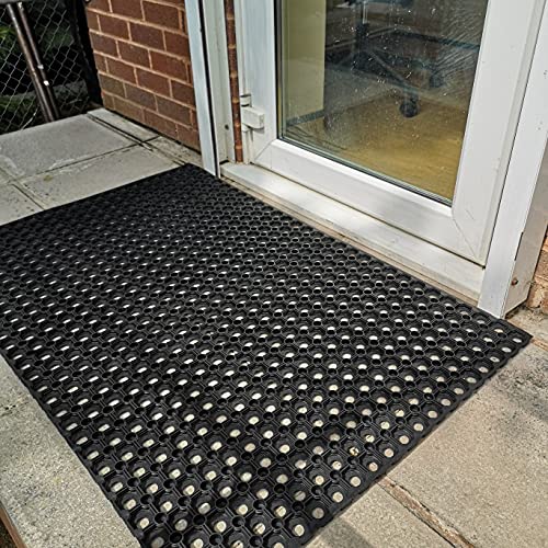 Heavy Duty Rubber Door Mat - Non Slip Indoor Outdoor Entrance Mat | Weatherproof, Anti-Fatigue, Dirt Trapper, Drainage & Safety Mat | Ideal for Home, Shop & Commercial Use (80cm x 50cm x 22mm)