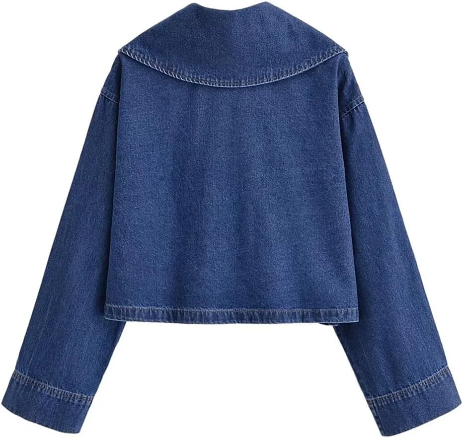Womens Vintage Denim Two Piece Set Long Sleeve Zipper Denim Shirt And High Waist Wide Leg Trousers