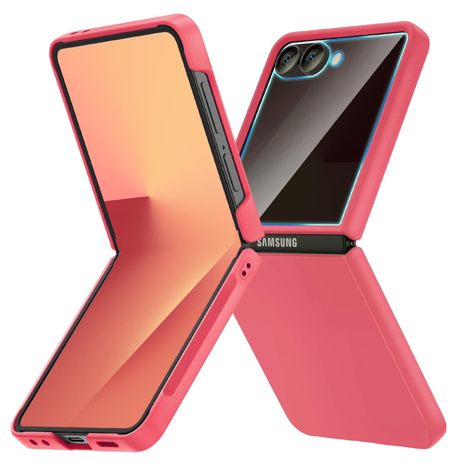 Ruky for Z Flip 7 Case Built-in with Privacy Screen Protector, Coralred | Support Wireless Charging, Full Body Cover Shockproof Hard PC Ultra-Thin Phone Case for Samsung Galaxy Z Flip 7, Coralred
