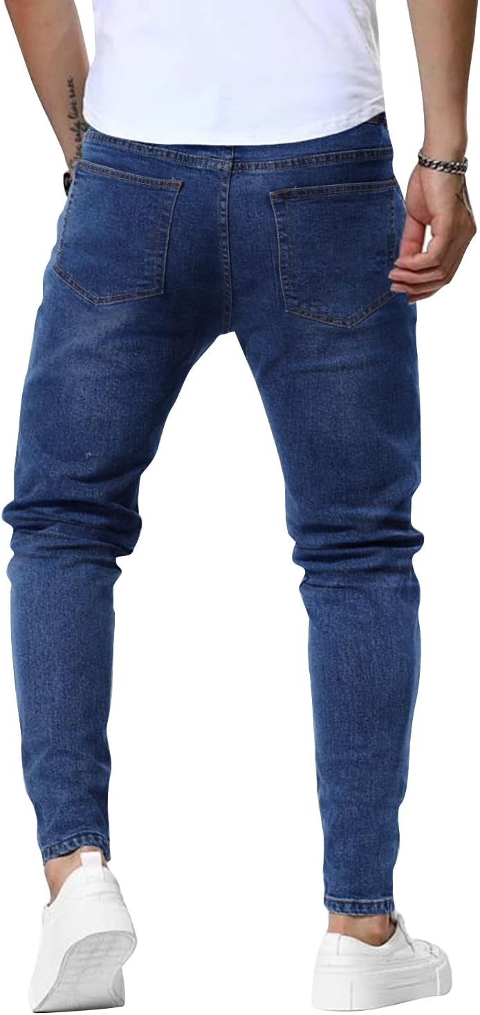 Woenzaia Mens Jeans Slim Fit Skinny Denim Stretch Tapered Jean Pants - Image 4