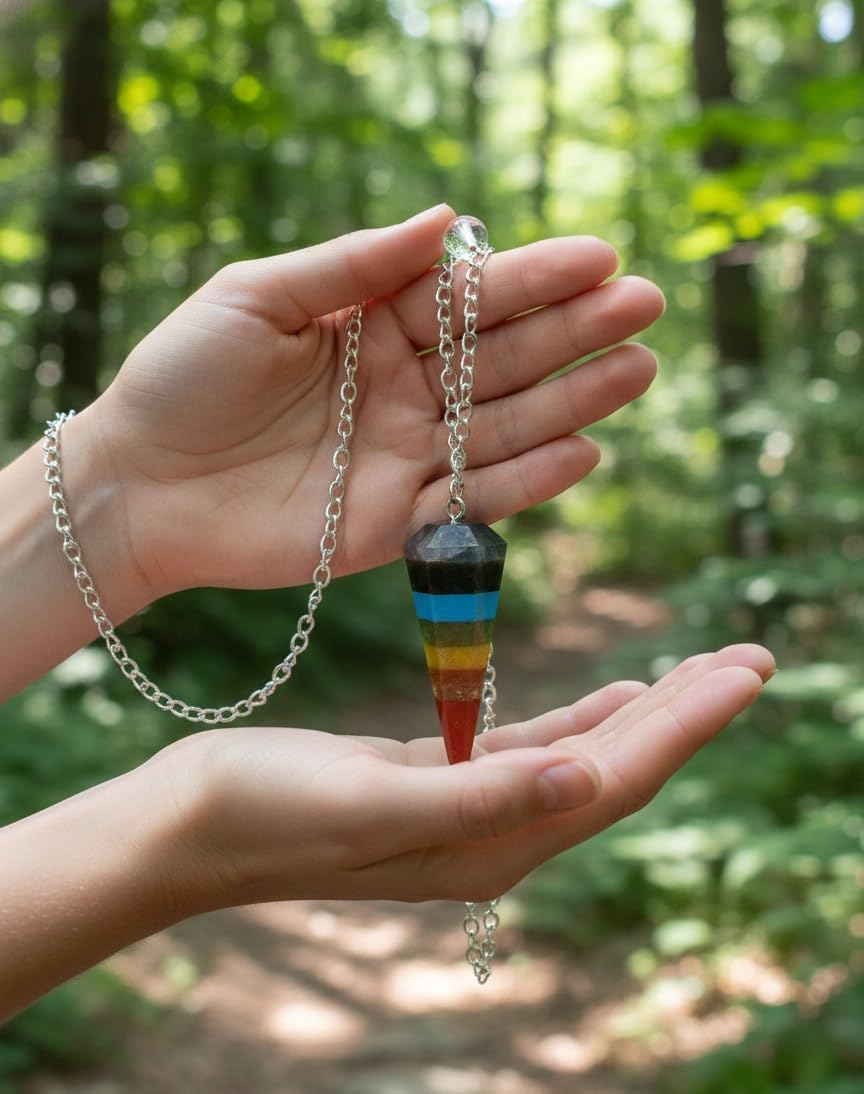 KULIA Péndulo de siete chakras con generador de pirámide, piedra preciosa natural