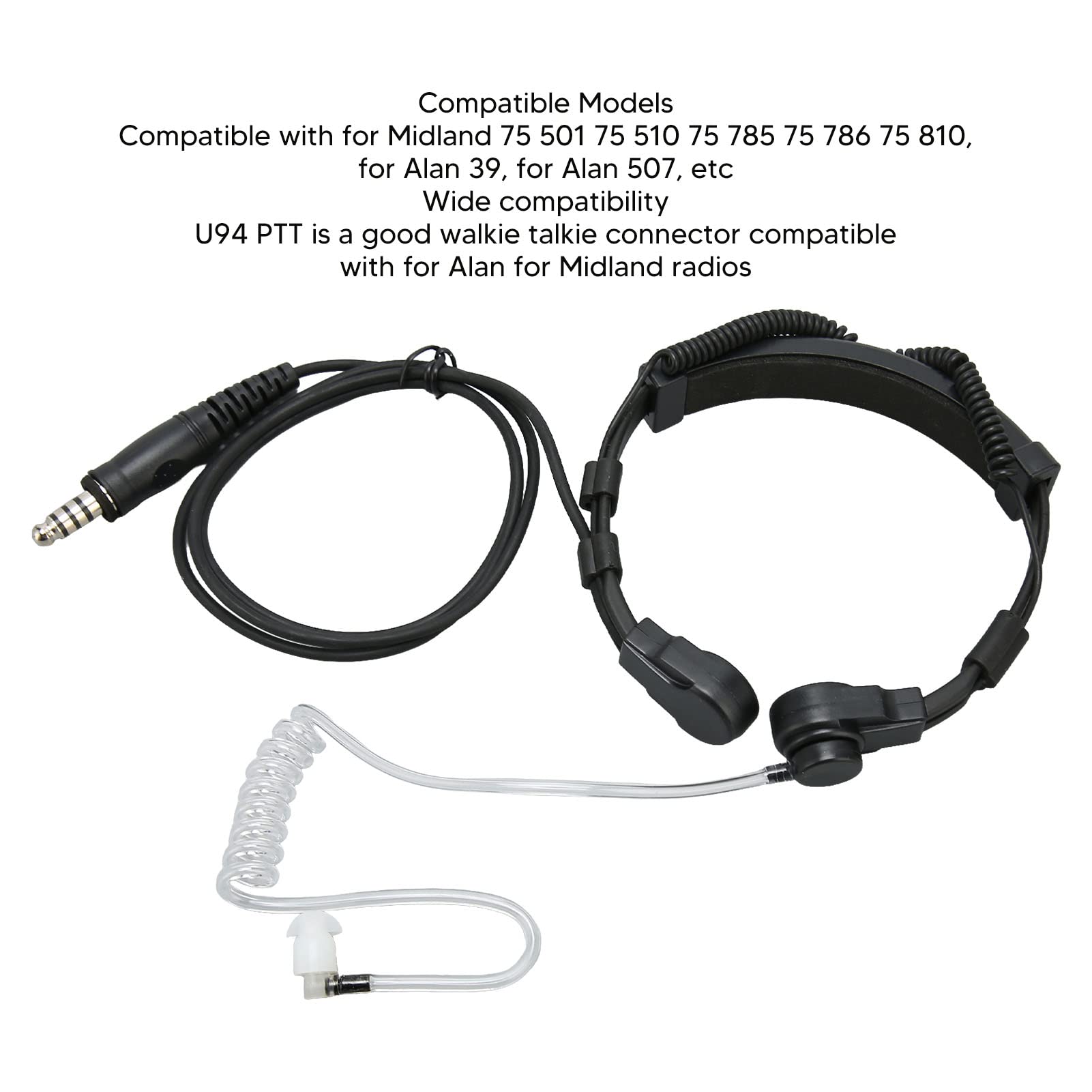 Adattatore PTT U94, Auricolare per Microfono a Gola per Alan per Midland Radio, Cavo Adattatore Militare Push-to-talk a Mani Libere con Auricolare per Microfono a Gola