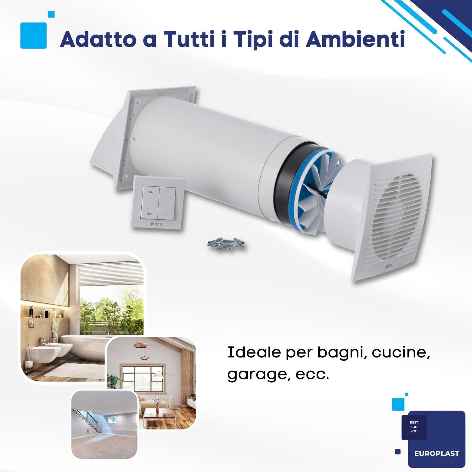 EUROPLAST Ø 150mm Ventilazione Monostanza con Recupero di Calore - Unità di VMC Decentralizzata a Flusso Alternato - Ventilazione Meccanica Controllata