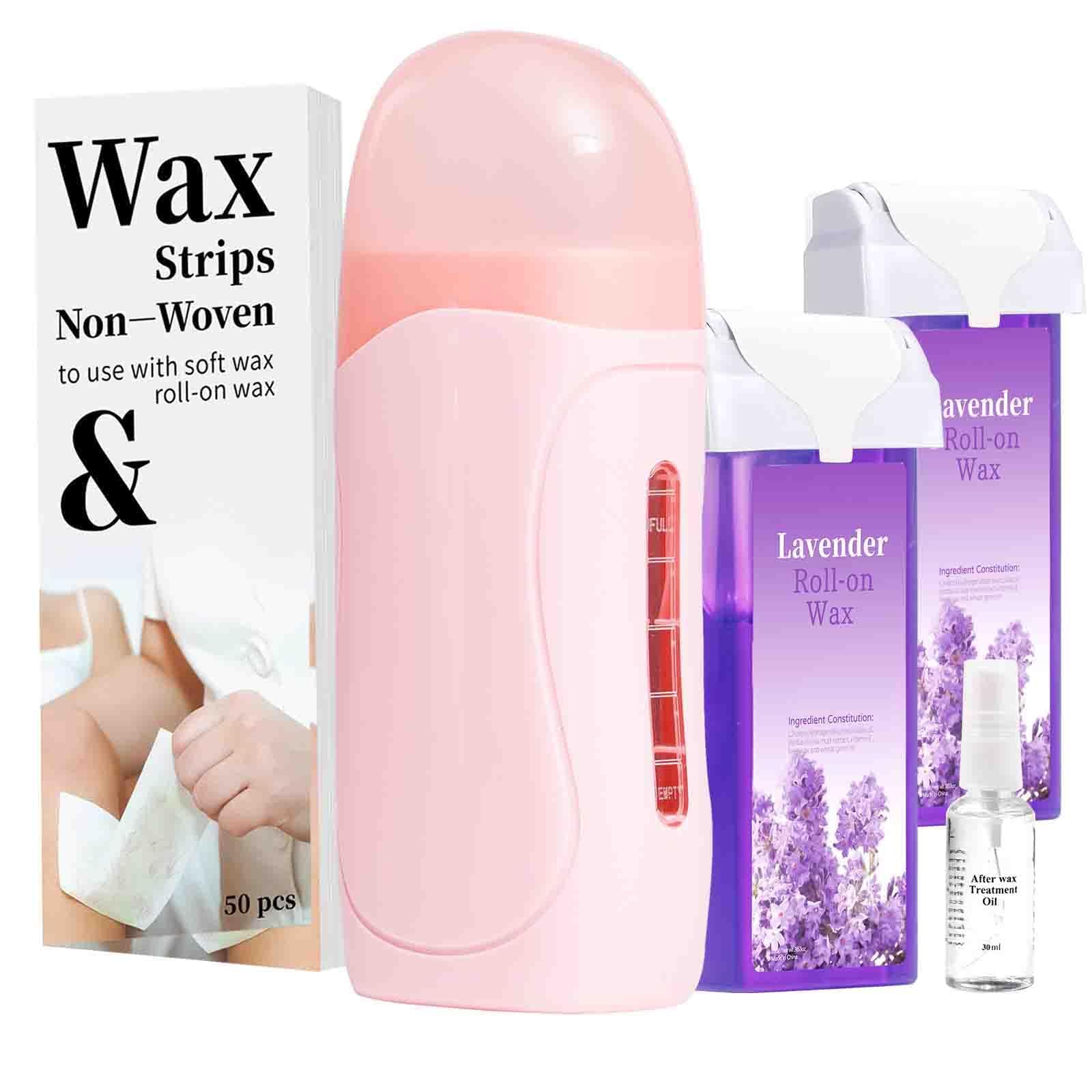 Roll On Wax Kit for Women - Easy to Use - At-Home Hair Removal for Body (Arms & Legs) with 2 Honey Wax Roller Cartridges & 50 Strips (Lavender)
