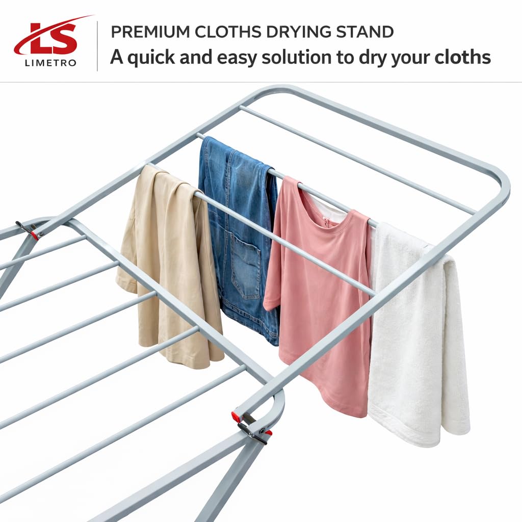 LiMETRO STEEL Foldable Clothes Drying Stand for Home & Outdoor | Portable Laundry Cloth Stand for Drying Clothes | Space-Saving, Durable & Easy Storage Drying Rack for Balcony (Gray) 22 61CGGV14bkL. SL1024